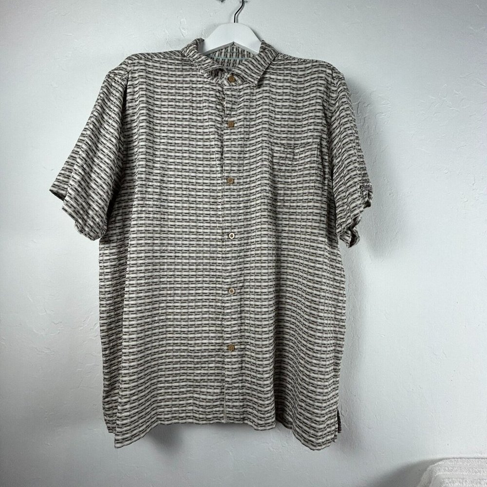 Tommy Bahama Men's Striped Pattern Short Sleeve Button Up Shirt Gray Black XXL
